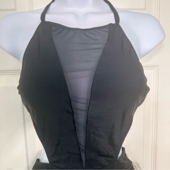 Mesh Cutout Ruched‎ Drawstring Monokini Swimsuit (Black, Small, New, Cupshe) - Picture 2 of 8